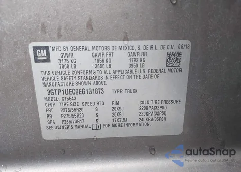 2014 GMC Sierra 1500 Sle z USA, uszkodzony, nr VIN 3GTP1UEC9EG131873